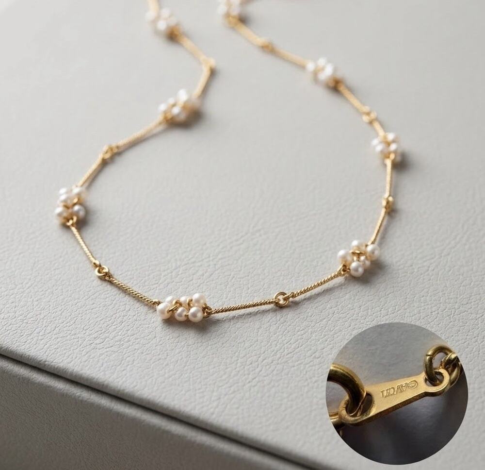 Avon Necklace Vintage Gold Tone Faux Pearl Cluster Beaded Station Chain 22 Inch